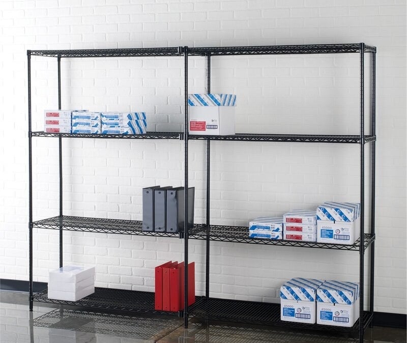 The wire shelves in use 