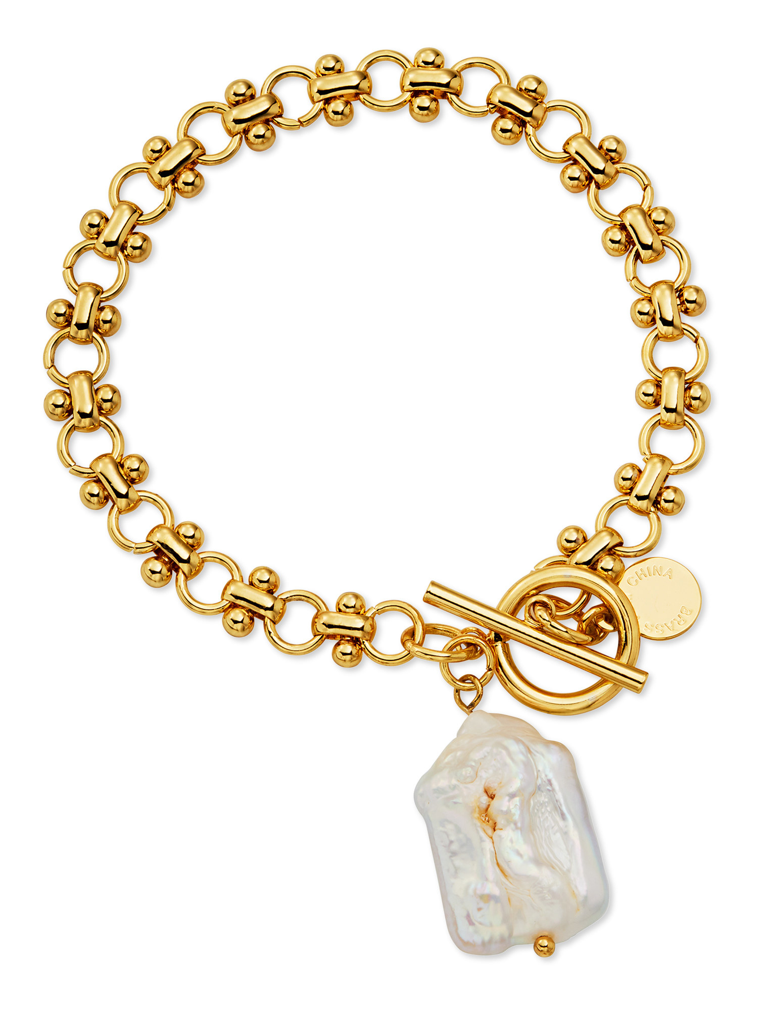 gold-plated pearl link bracelet