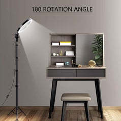The product illuminating a desk at a 180-degree rotation angle