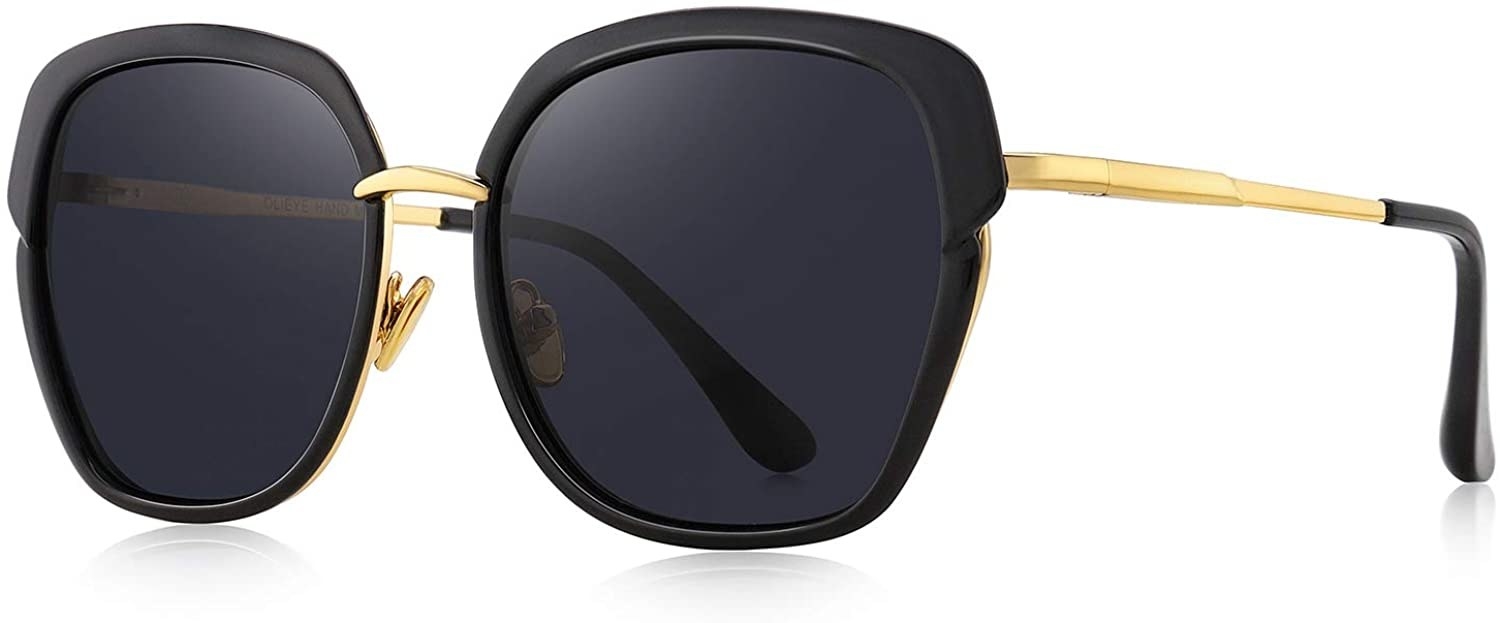 The black oversized, rounded cat eye sunnies with gold accents