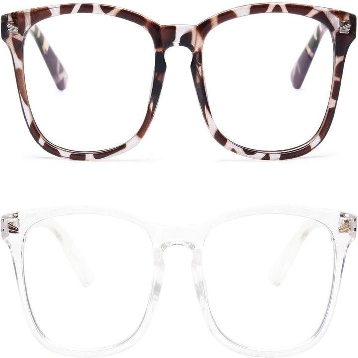 The glasses come with clear and leopard print frames