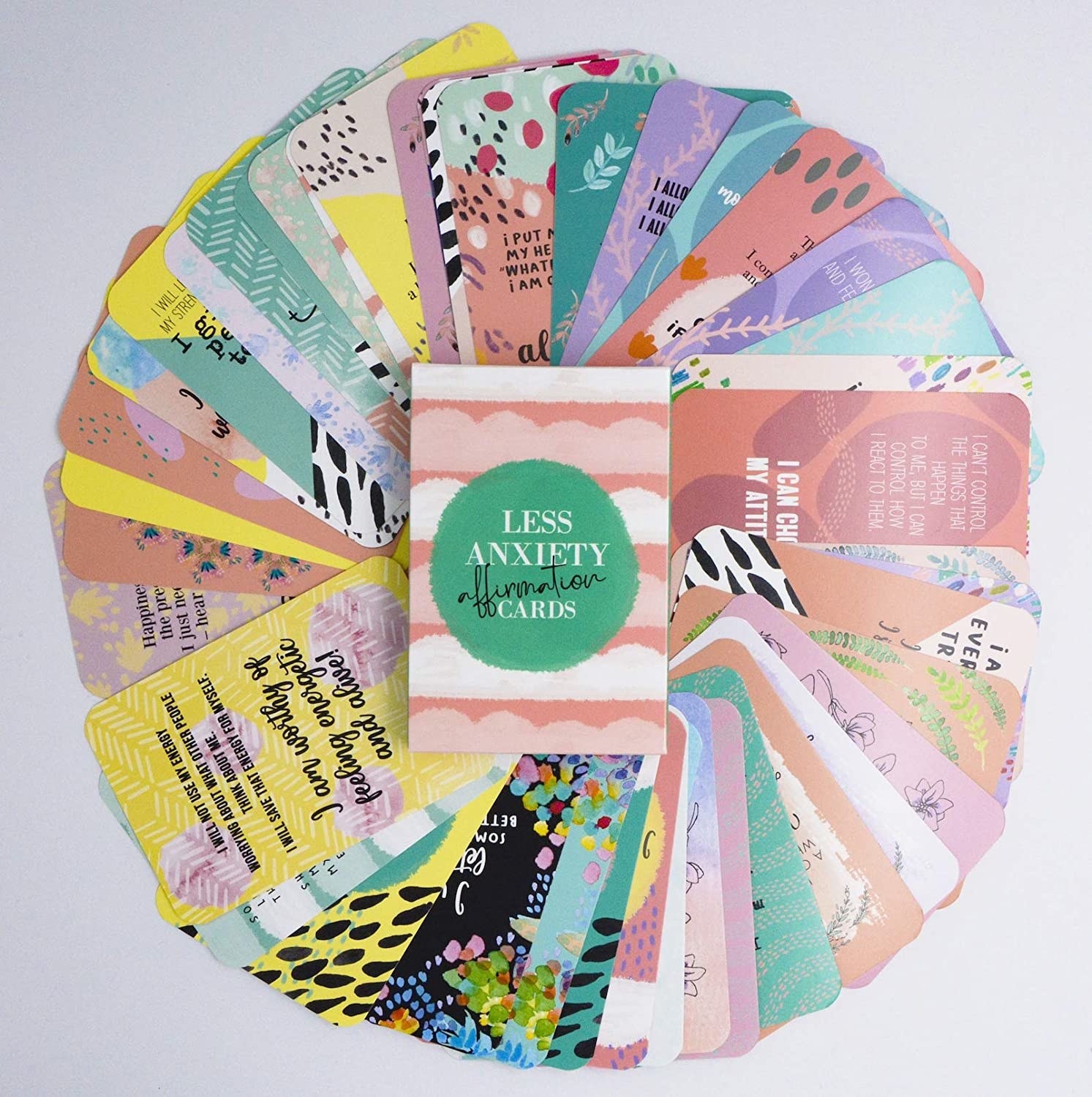The affirmation cards laid out in a circle