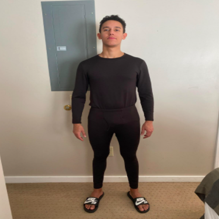 reviewer wearing long underwear set in black 