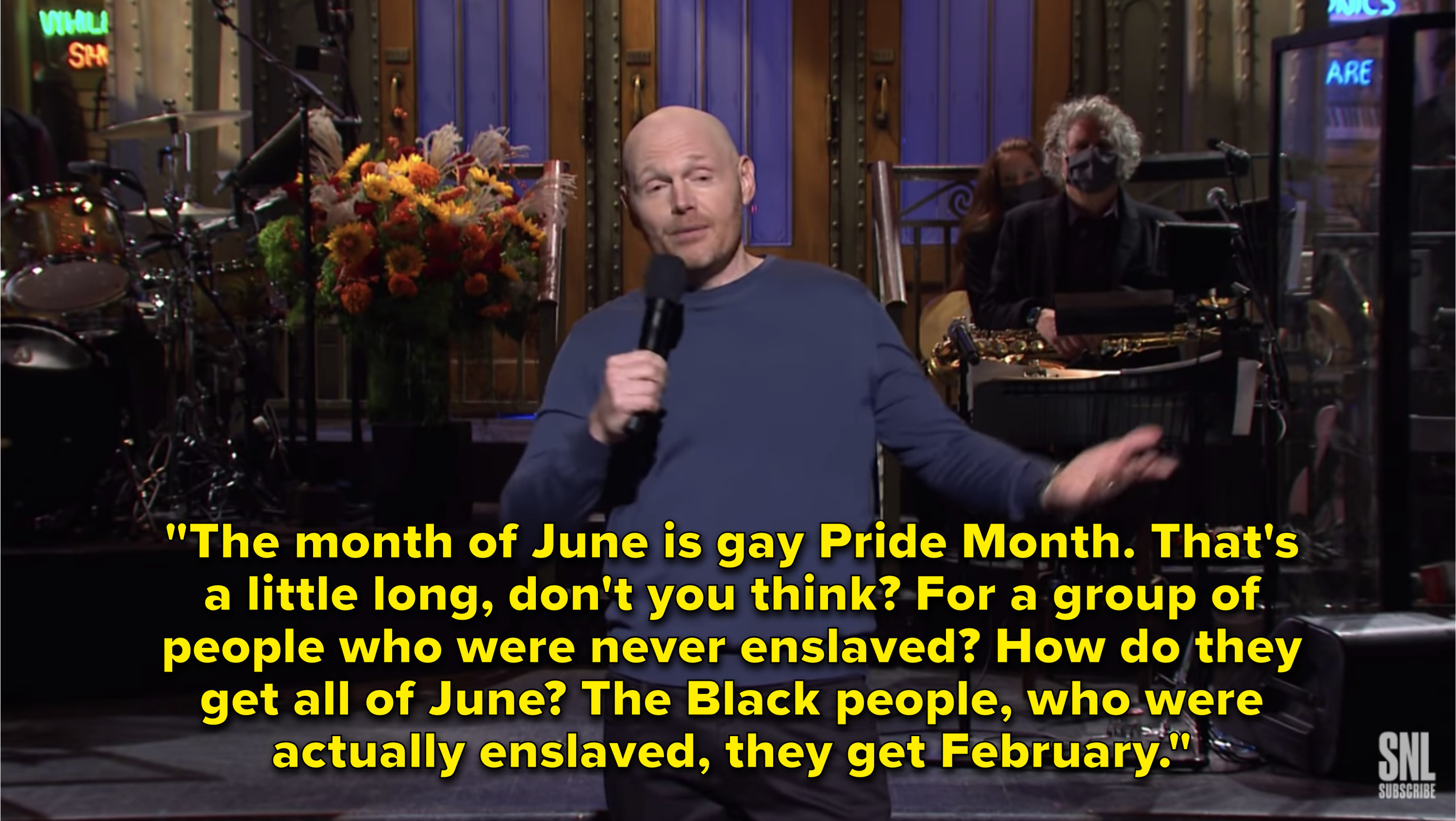 Bill saying, &quot;The month of June is gay Pride month. That&#x27;s a little long, don&#x27;t you think? For a group of people who were never enslaved. How do they get all of June? The Black people, who were actually enslaved, they get February.&quot;