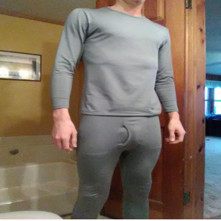 reviewer wearing long underwear set in grey 