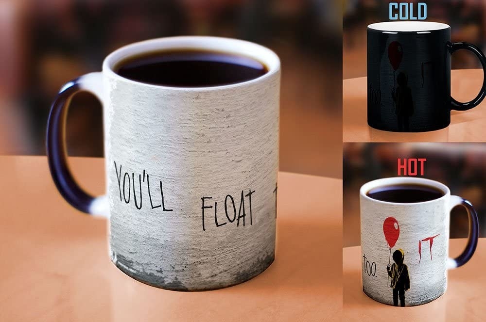 the heat-changing mug that's black when cold and reveals an It-inspired design when hot