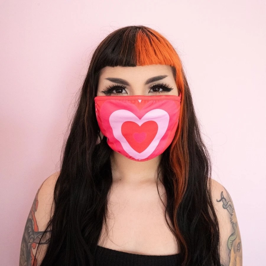 mask with pink heart pattern 