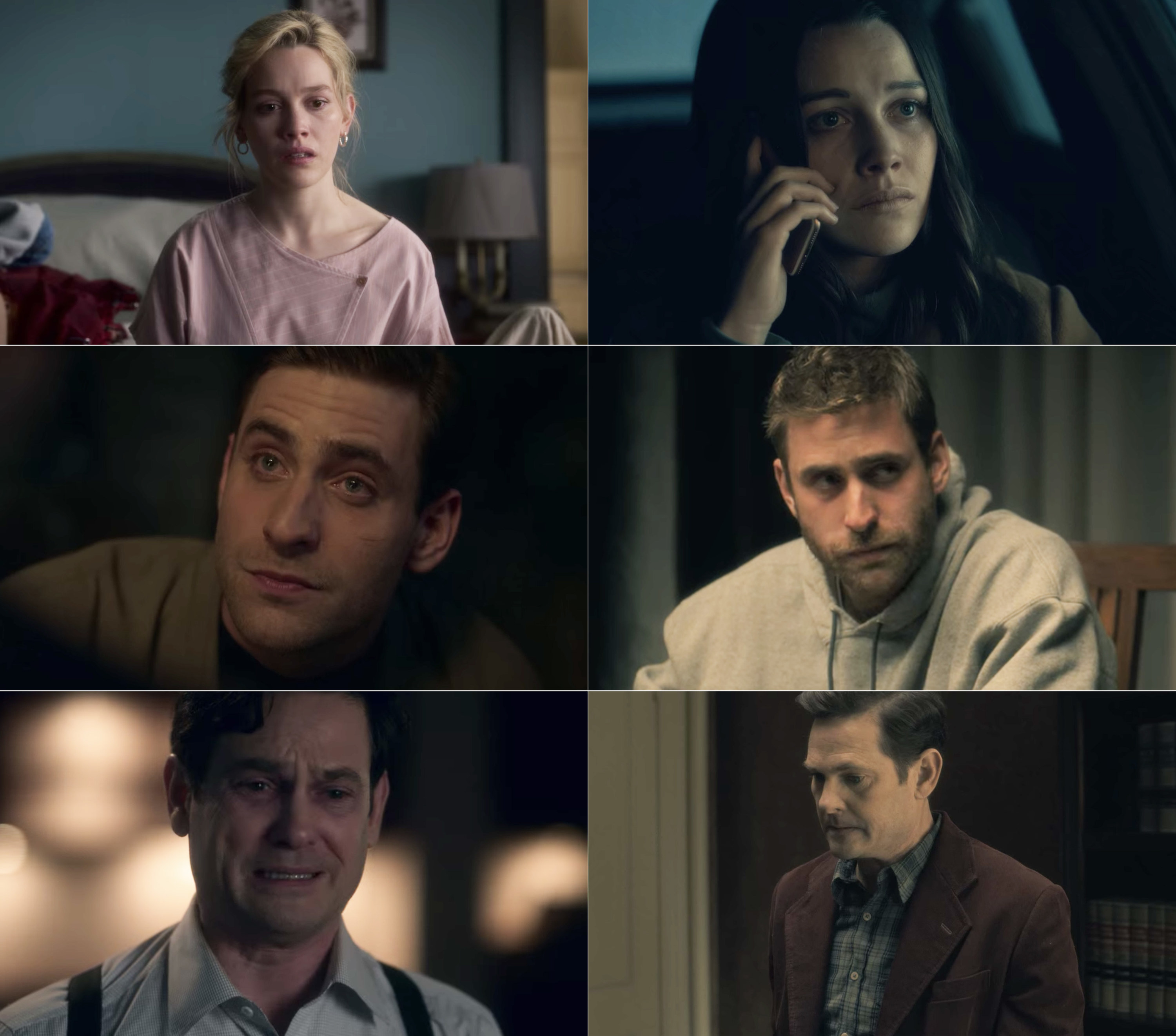 Victoria Pedretti, Oliver Jackson-Cohen, and Henry Thomas in Bly Manor vs. Hill House