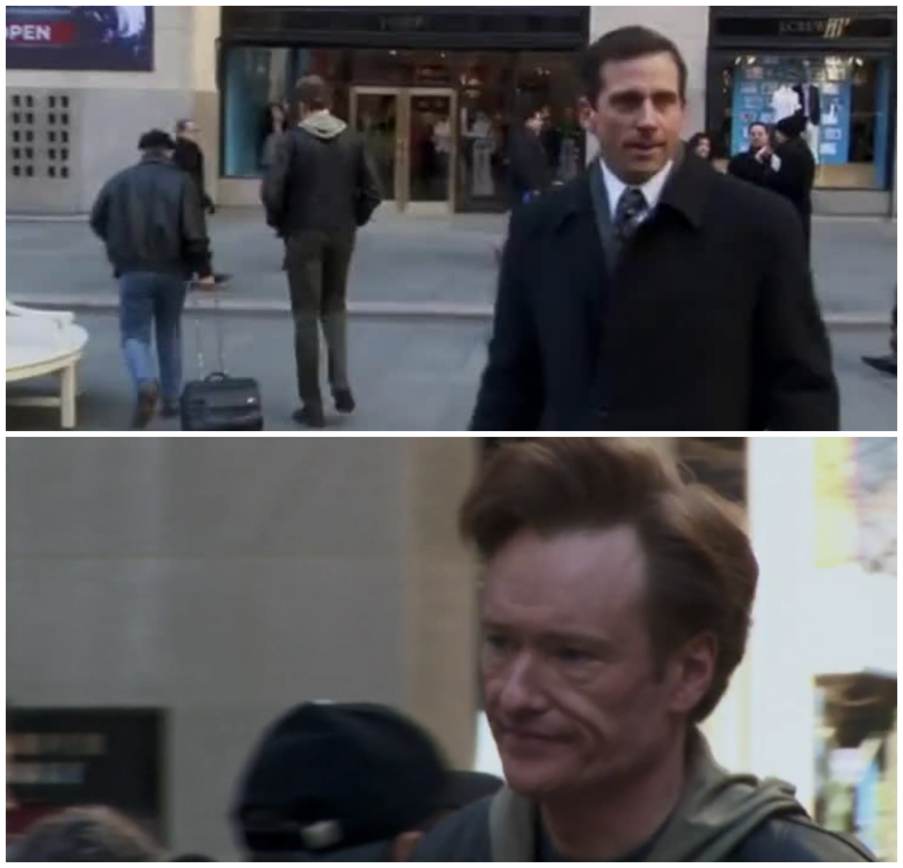 Michael Scott totally misses Conan O&#x27;Brien walk by on the streets of New York