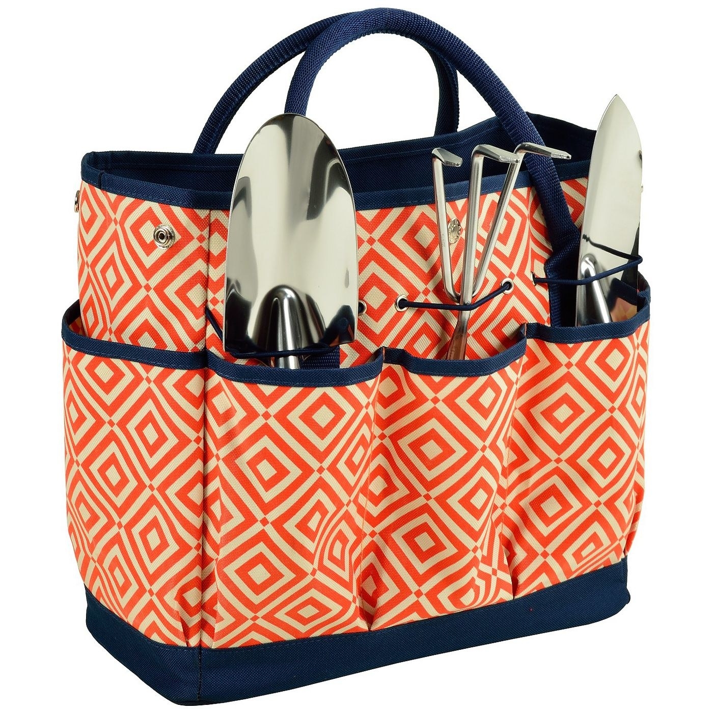 The tote, which has a large central pocket and three smaller outer pockets on either side