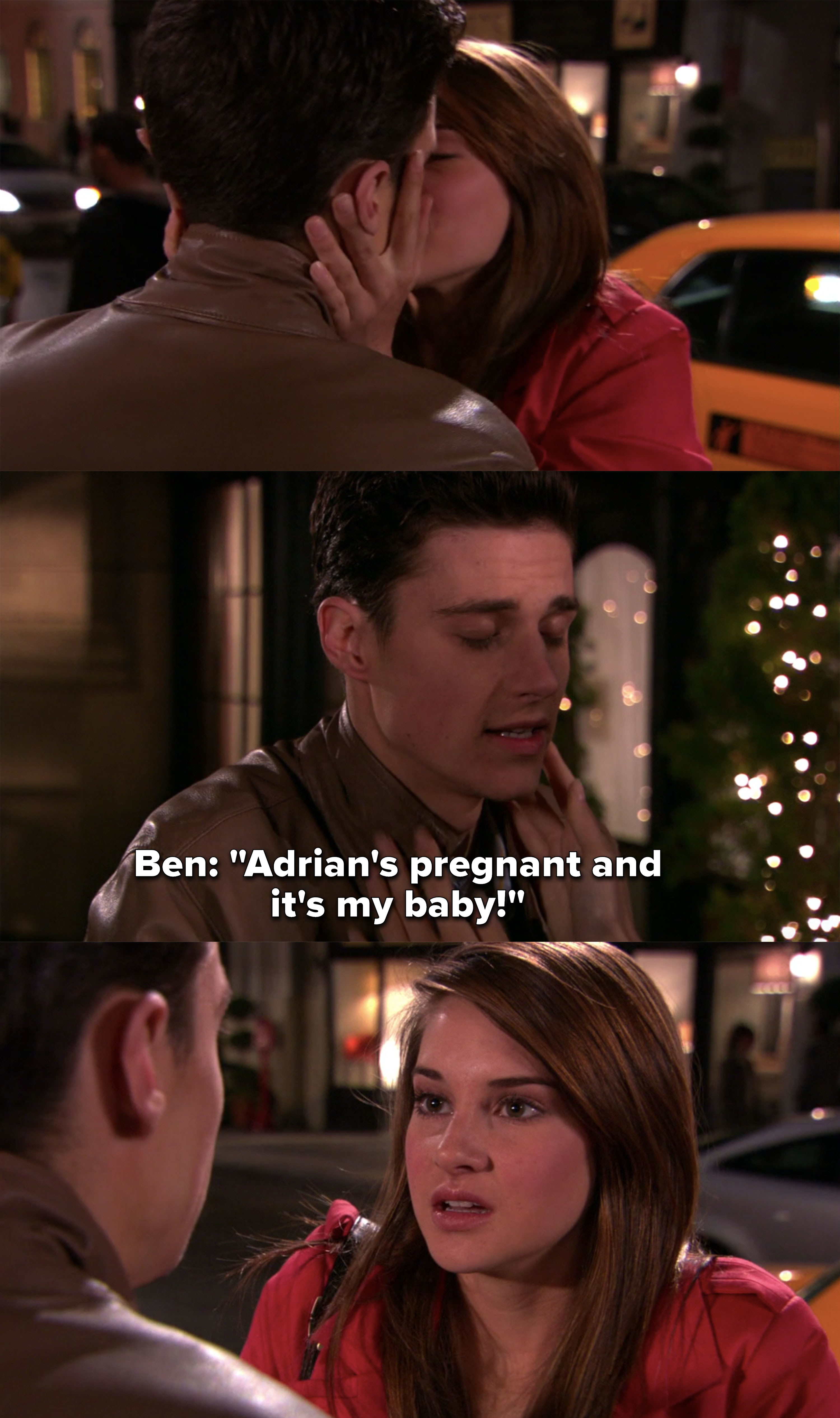 Amy kisses Ben and he blurts out that Adrian is pregnant with his baby