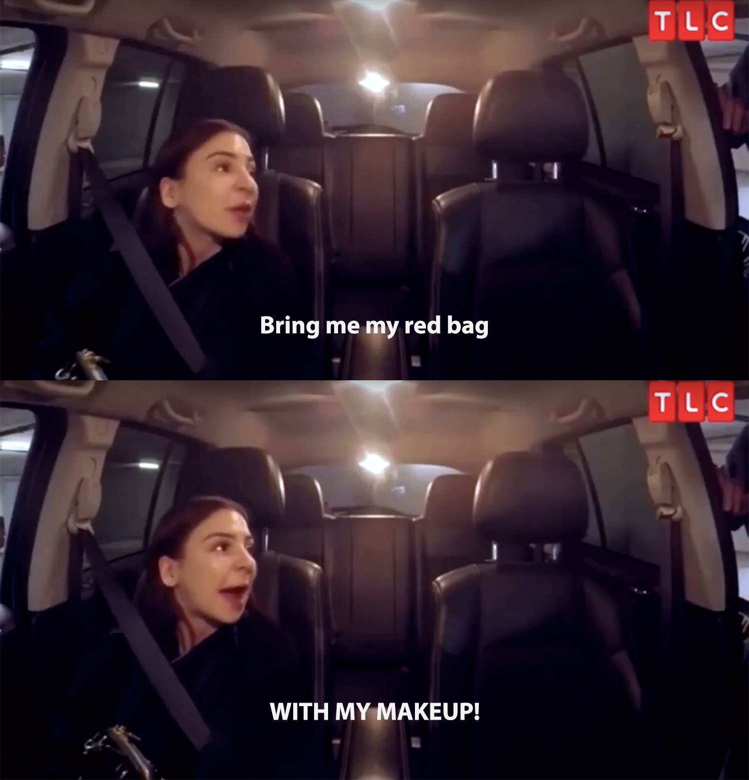 Anfisa yells at Jorge to get her red bag with her makeup