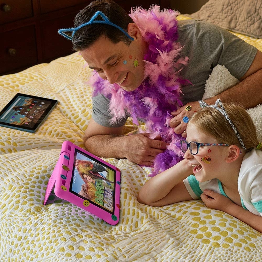 a family playing with the tablet
