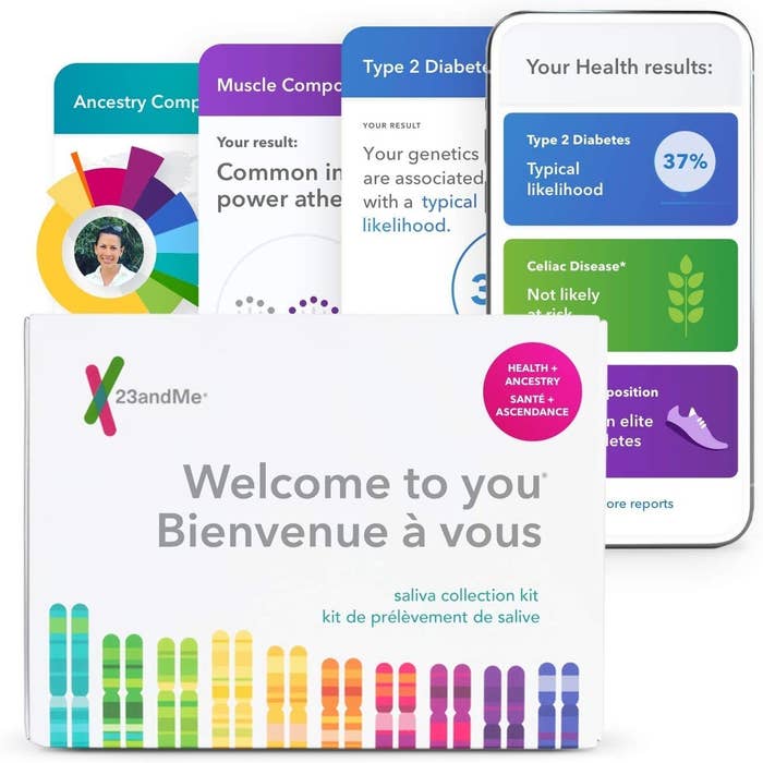 A DNA kit box that says 23andMe welcome to you
