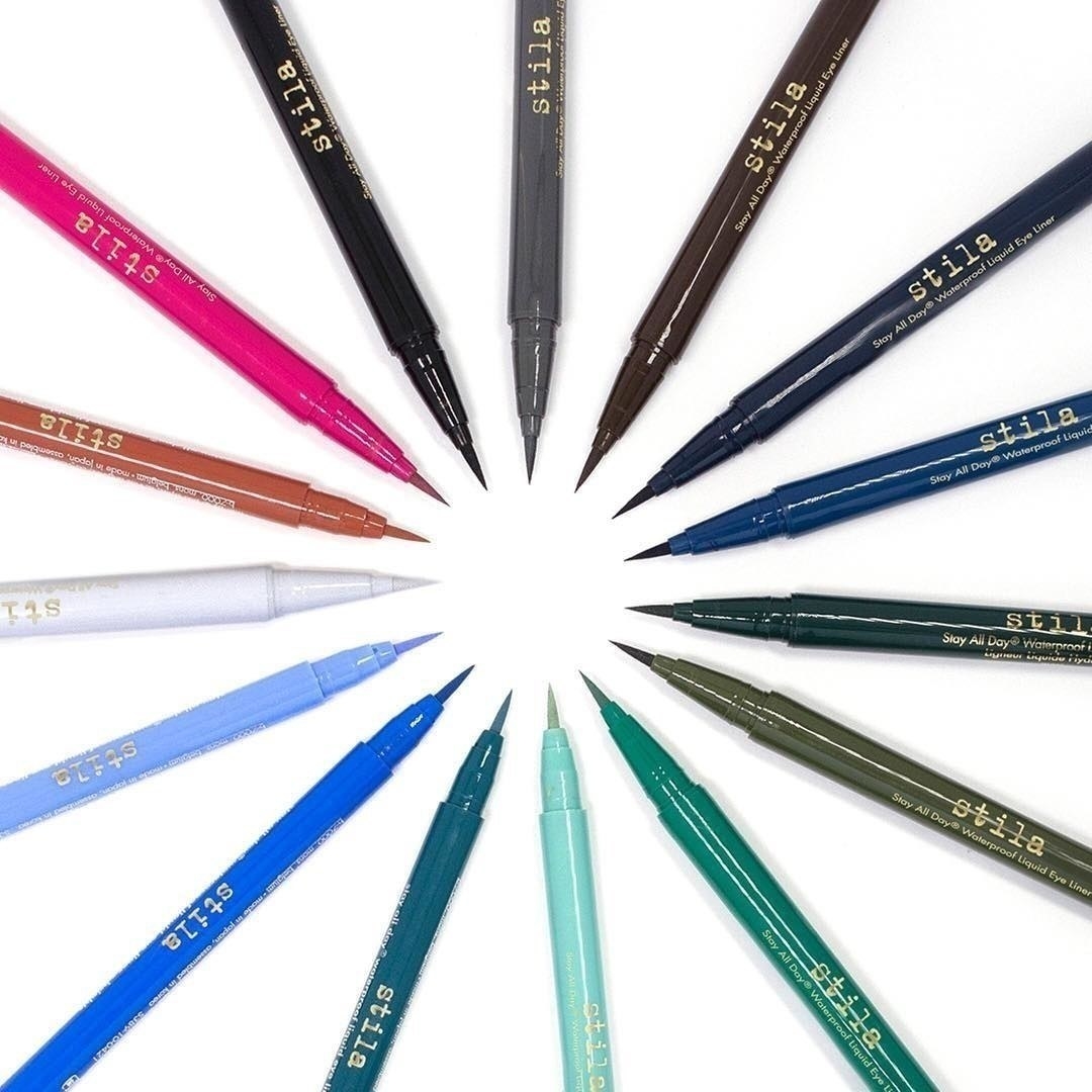 The eyeliner pens in various colors from blues to greens to pink
