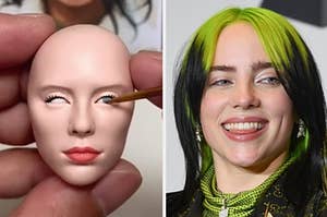 Artist creating the likeness of Billie Eilish in clay