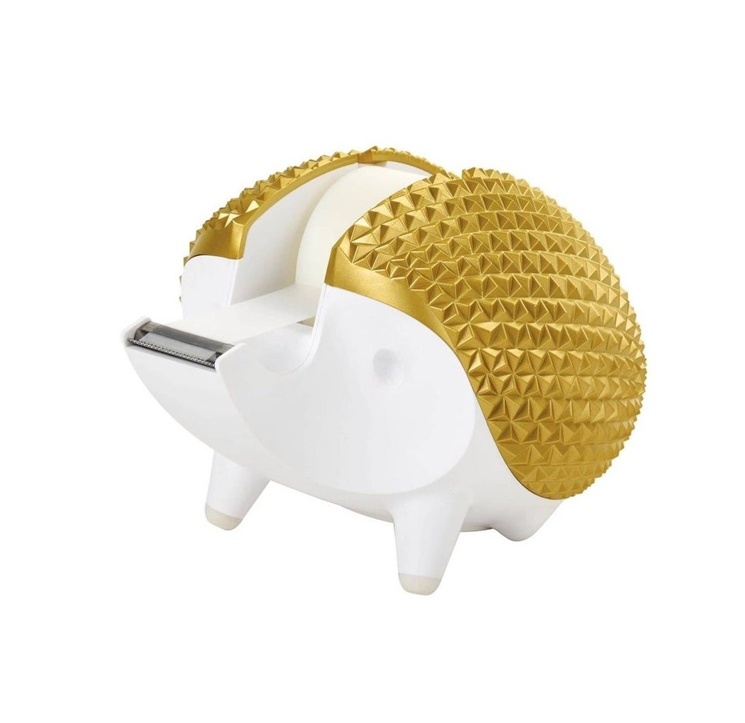 Gold and white hedgehog tape dispenser