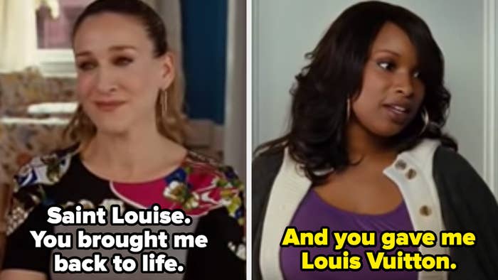 Carrie thanking Louise for bringing her back to life, and Louise thanking Carrie for giving her a Louis Vuitton bag