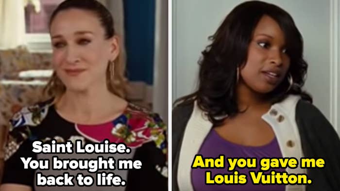 Carrie thanking Louise for bringing her back to life, and Louise thanking Carrie for giving her a Louis Vuitton bag