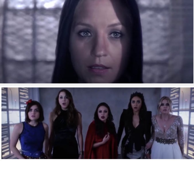 Aria, Spencer, Mona, Emily, and Hanna seeing Cece be revealed as A. 