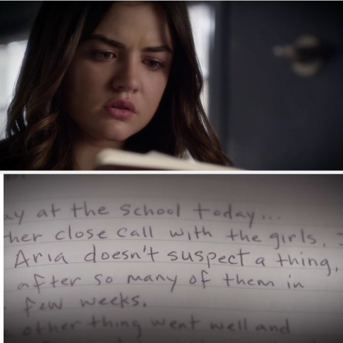 Aria finding Ezra&#x27;s book and reading pages of it. 