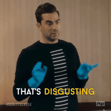 David wearing blue cleaning gloves while saying &quot;That&#x27;s disgusting&quot;