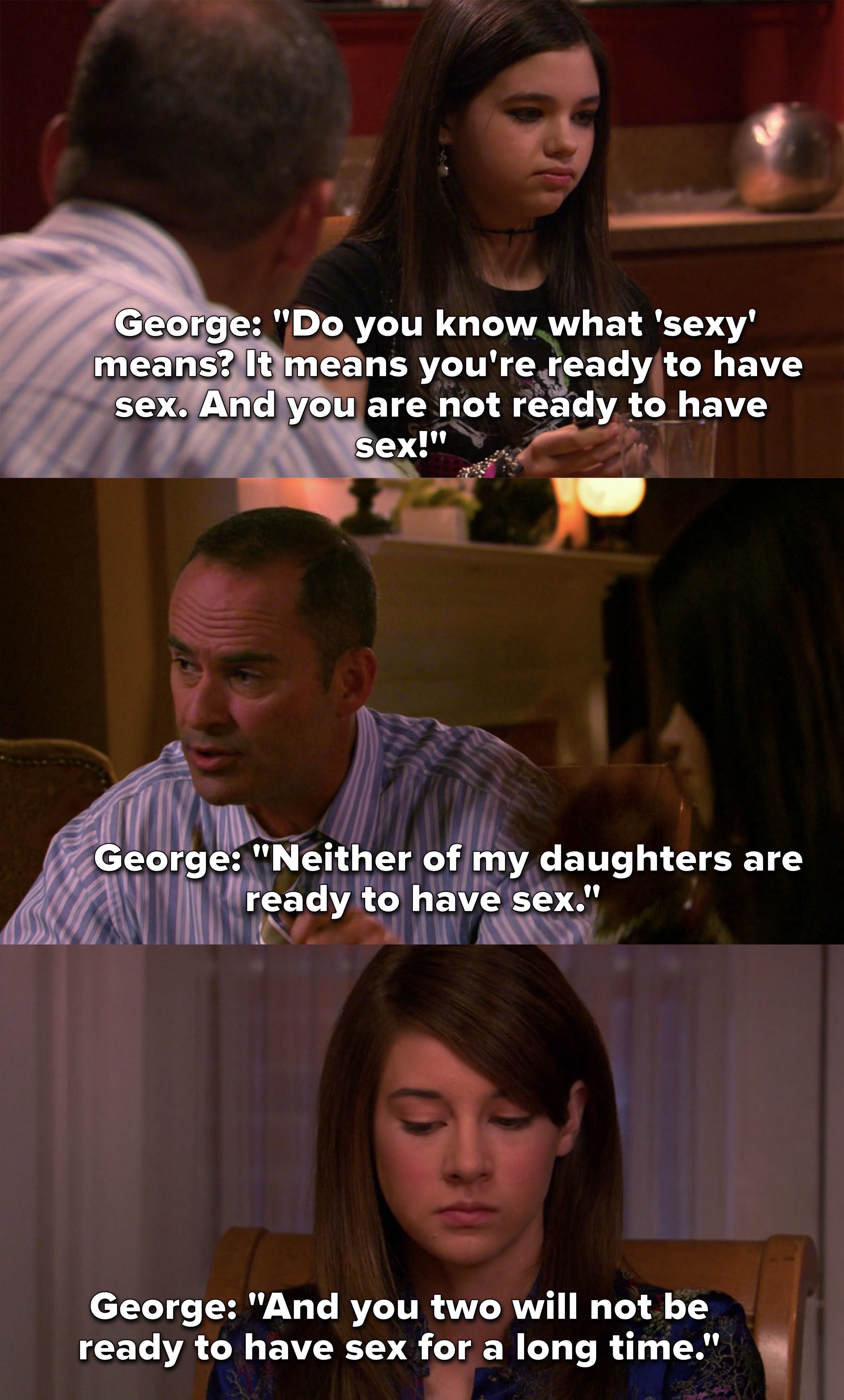 During dinner George says neither Ashley or Amy are ready to have sex and won&#x27;t be for a long time