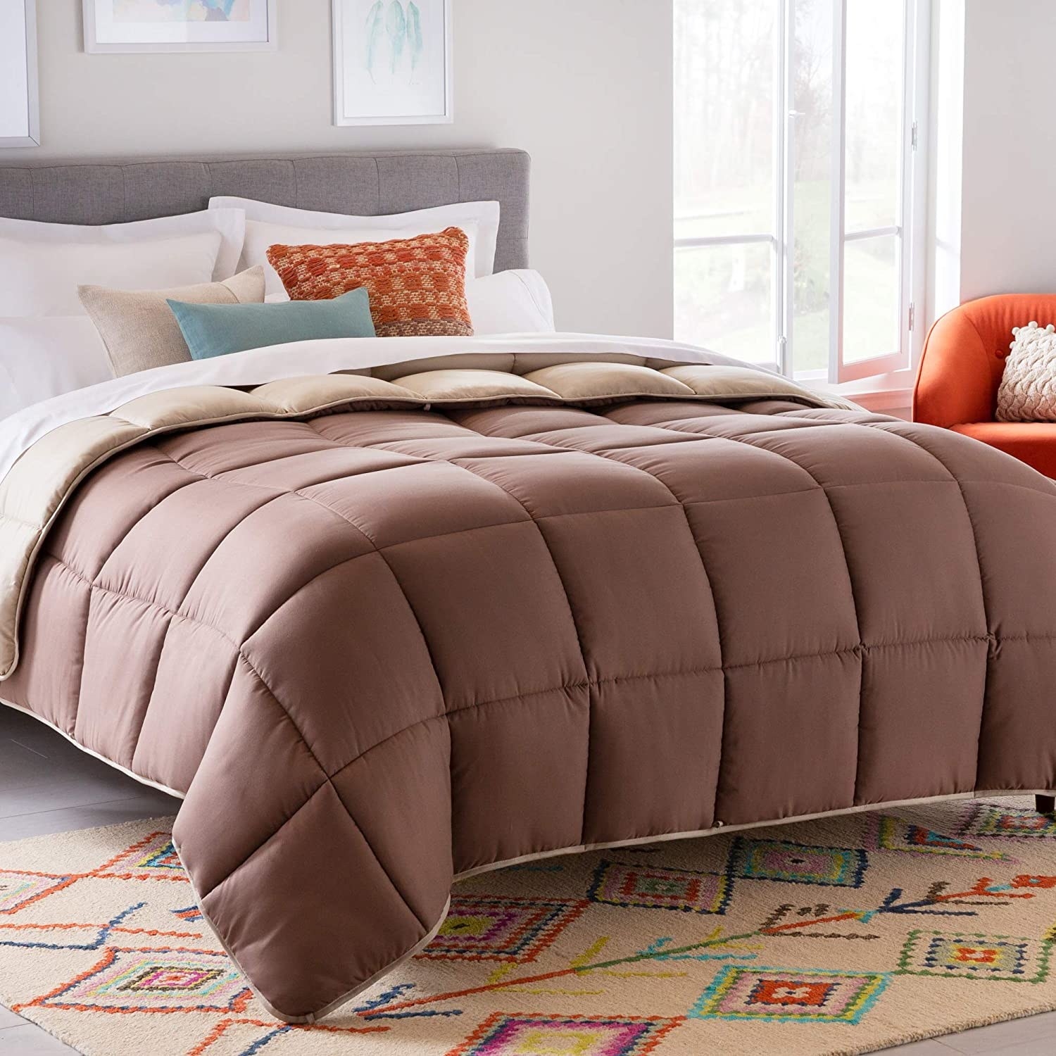 A bedspread on top of a bed