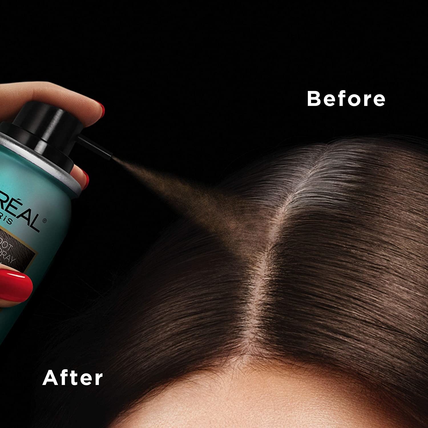 A before and after where the after shows the product covering grown-out hair roots