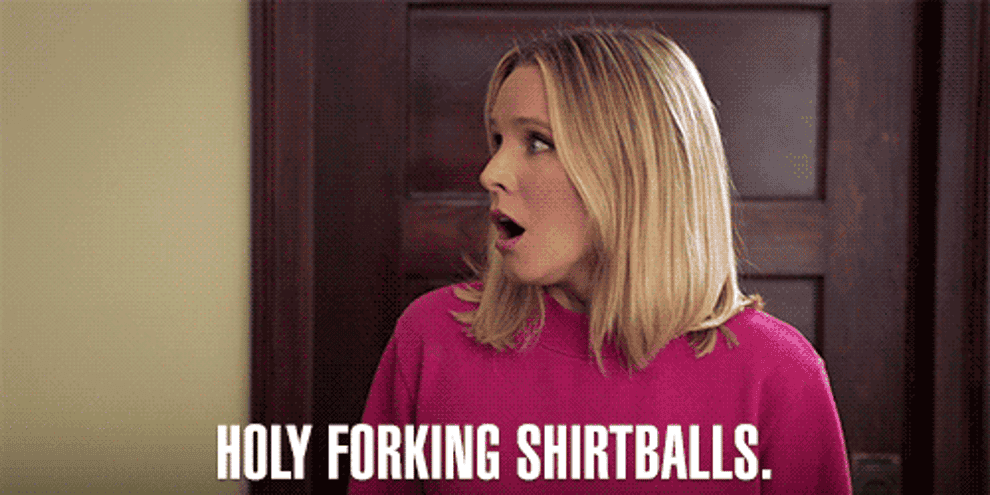 A gif of Eleanor from The Good Place saying &quot;holy forking shirtballs&quot;