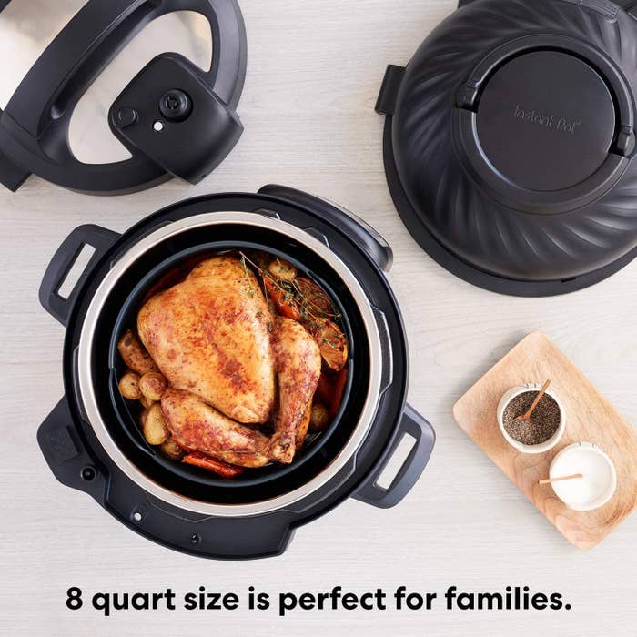 the Instant Pot with a chicken in it