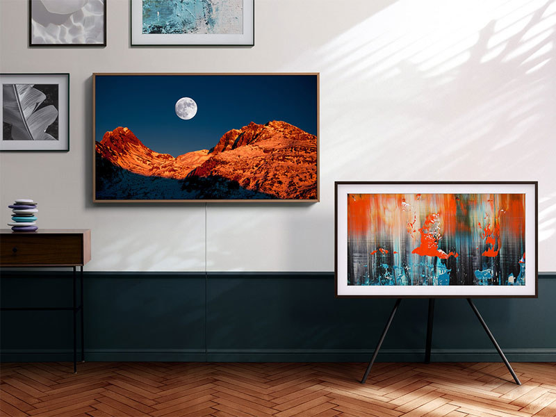 Samsung television hung up on a wall to look like artwork 