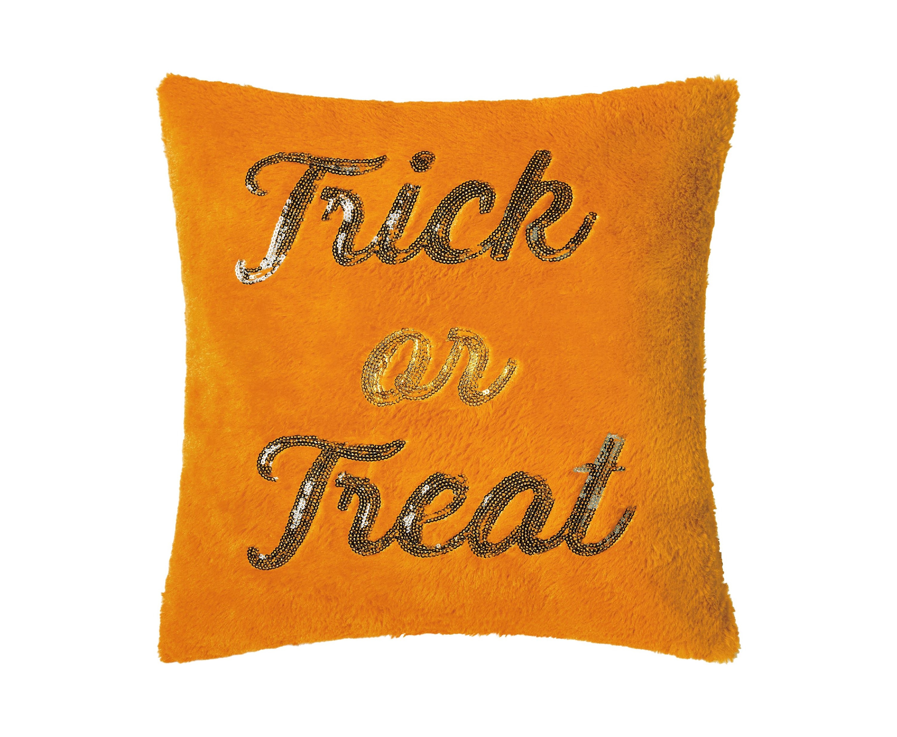Trick or treat orange sequin throw pillow