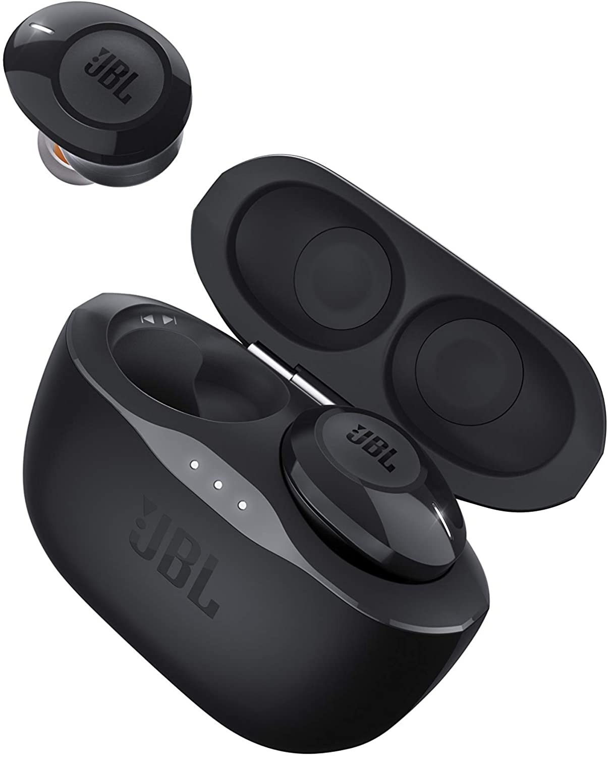 small black ear buds in charging case