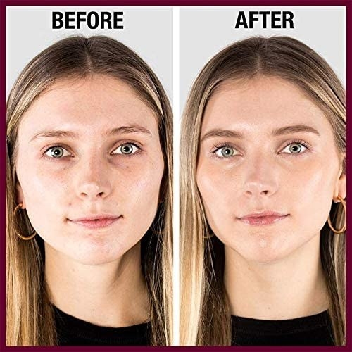 A before and after of a person wearing concealer