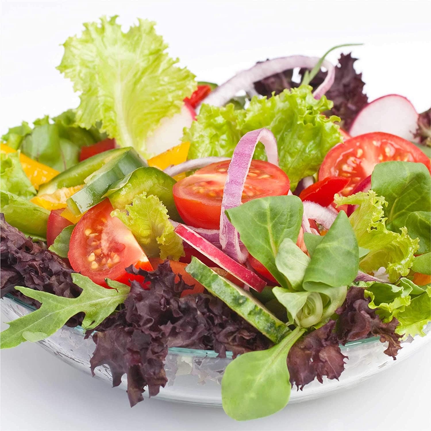 An heriloom salad in a glass bowl