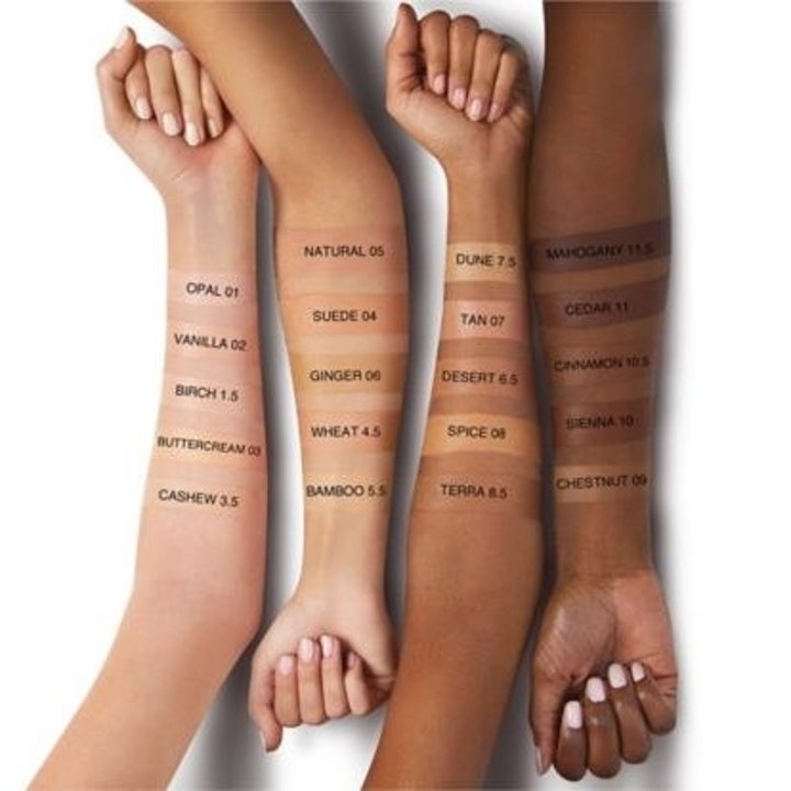 Swatches of the foundation on four complexions