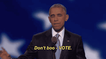 Barack Obama saying &quot;Don&#x27;t boo — vote&quot; at the DNC