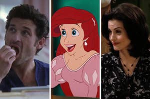 Derek Shepherd on the left, Ariel from the little mermaid in the middle, and Monica Geller on the right