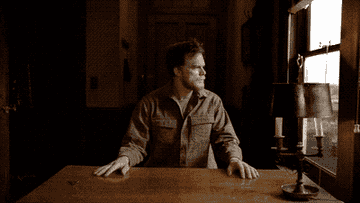 The finale scene of Dexter, in a beard, as a lumberjack