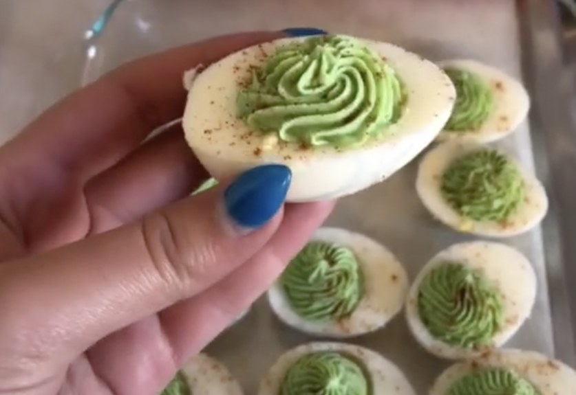 Deviled eggs with a green center