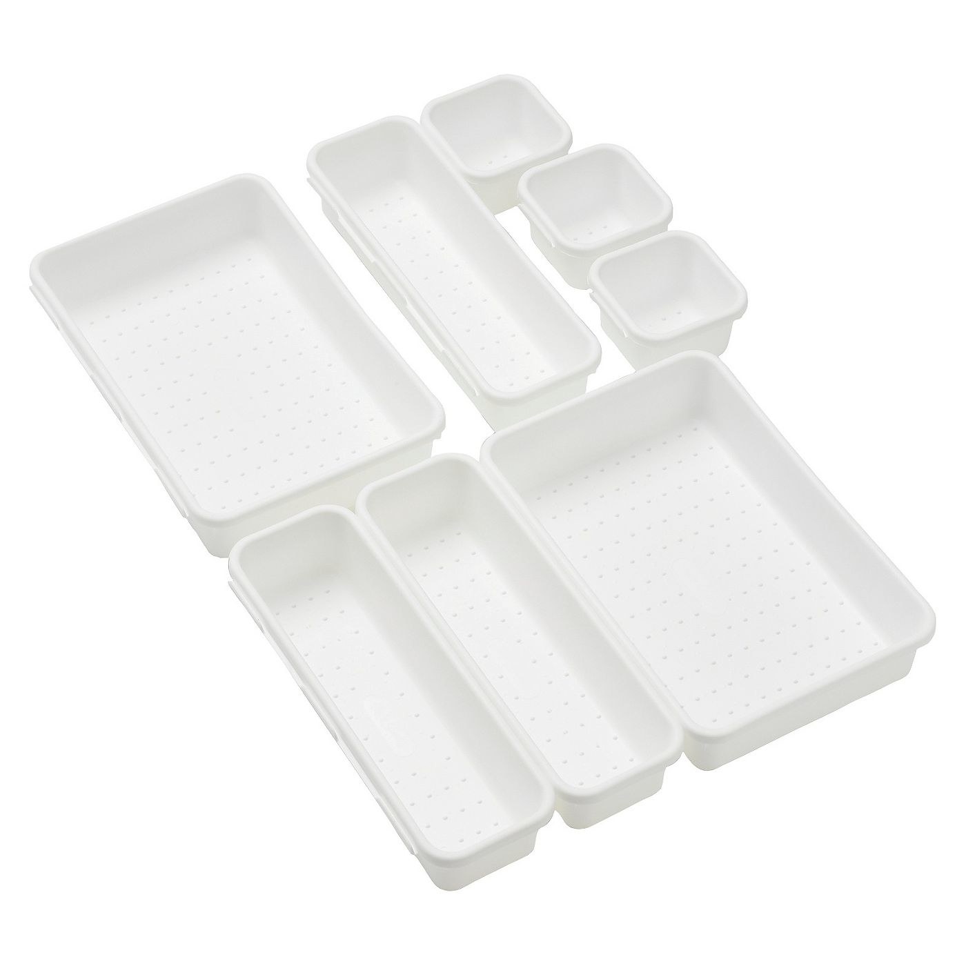 White drawer organizer set with eight bins