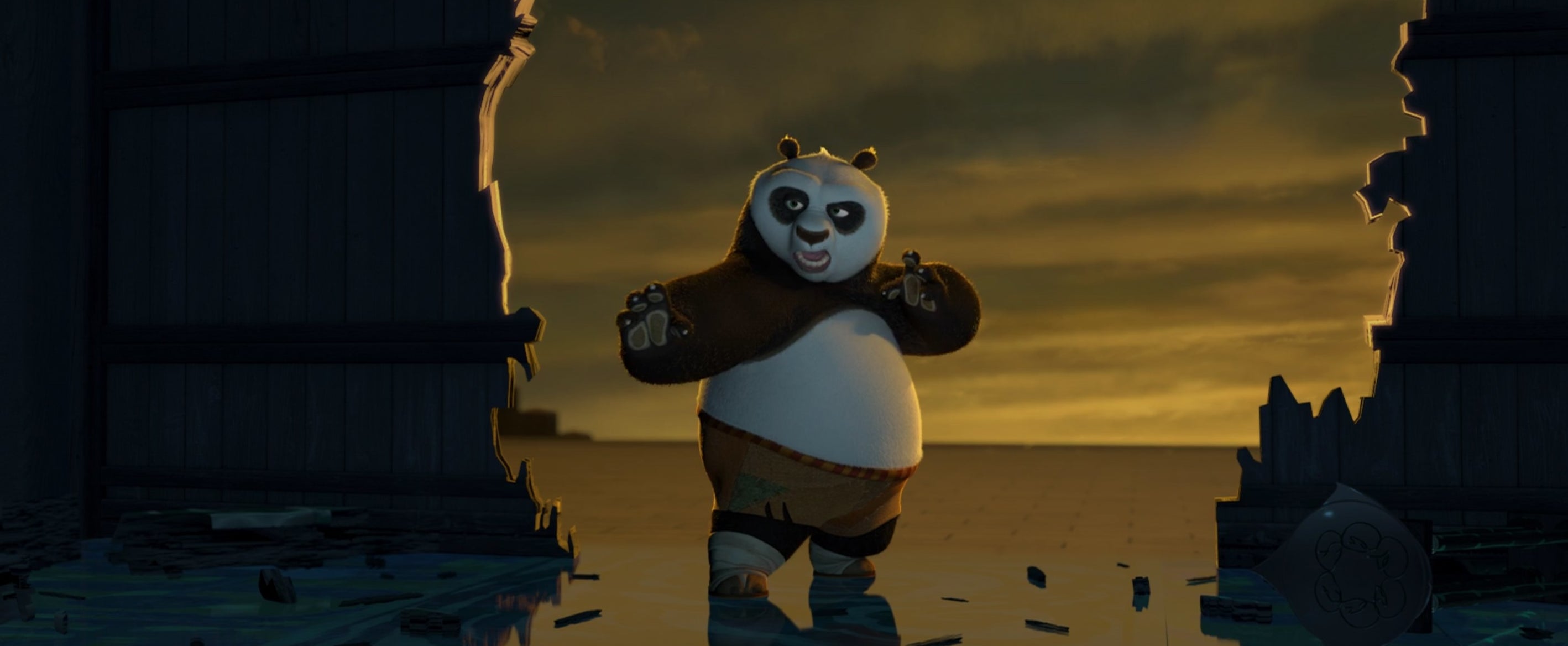 An animated panda in a kung fu posture