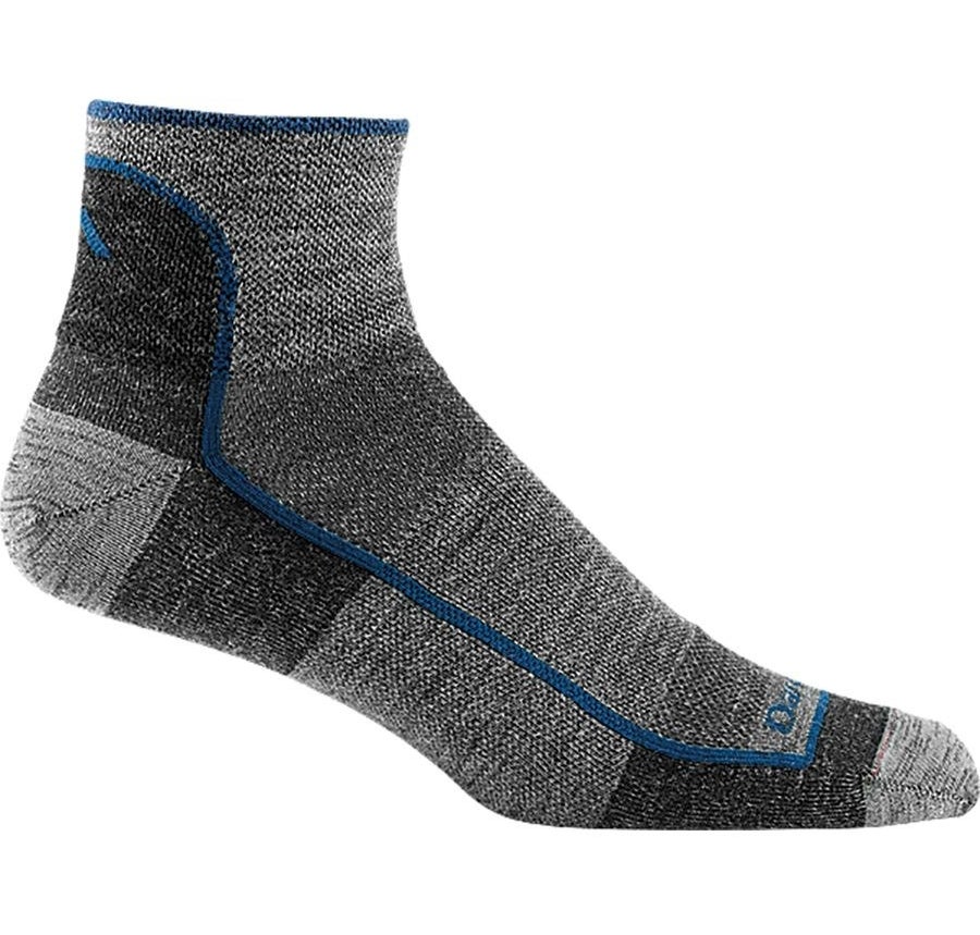 The gray ankle socks with blue trim