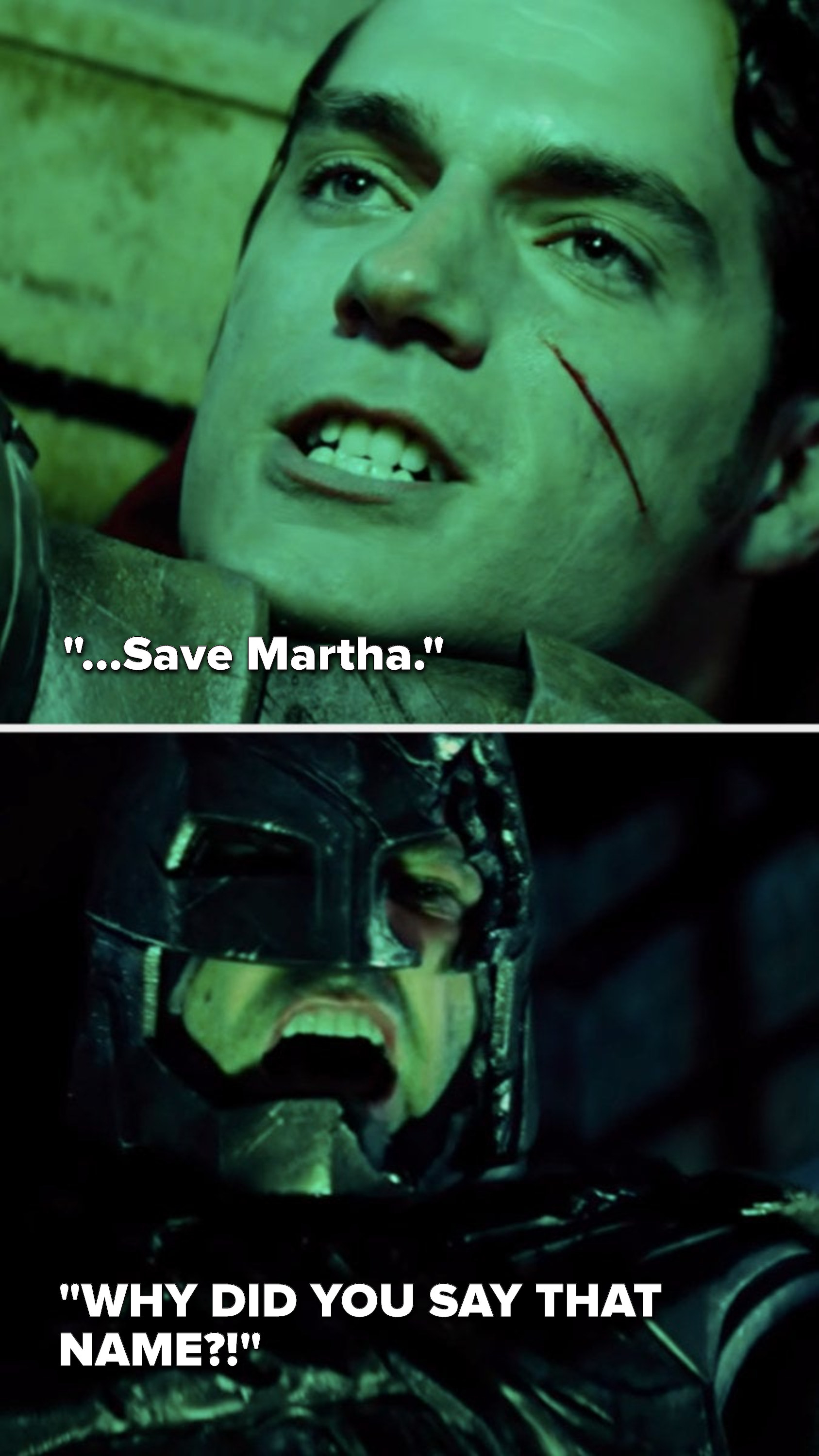 Superman says, &quot;Save Martha,&quot; and Batman yells, &quot;Why did you say that name&quot;