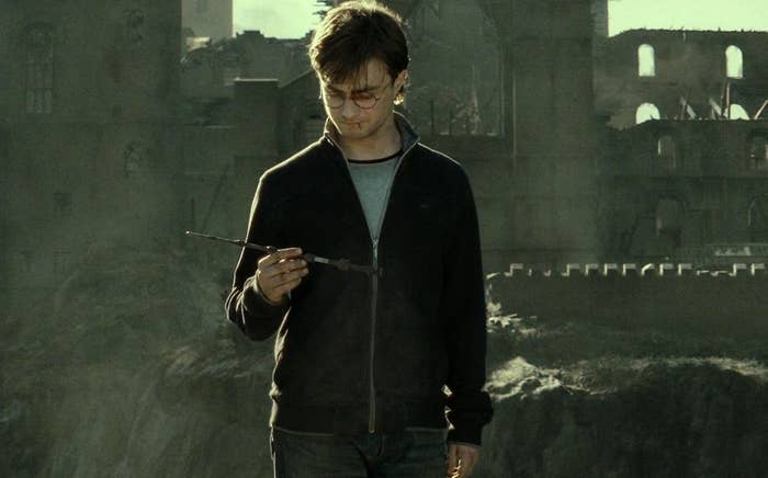 Harry holding the Elder Wand after The Battle of Hogwarts