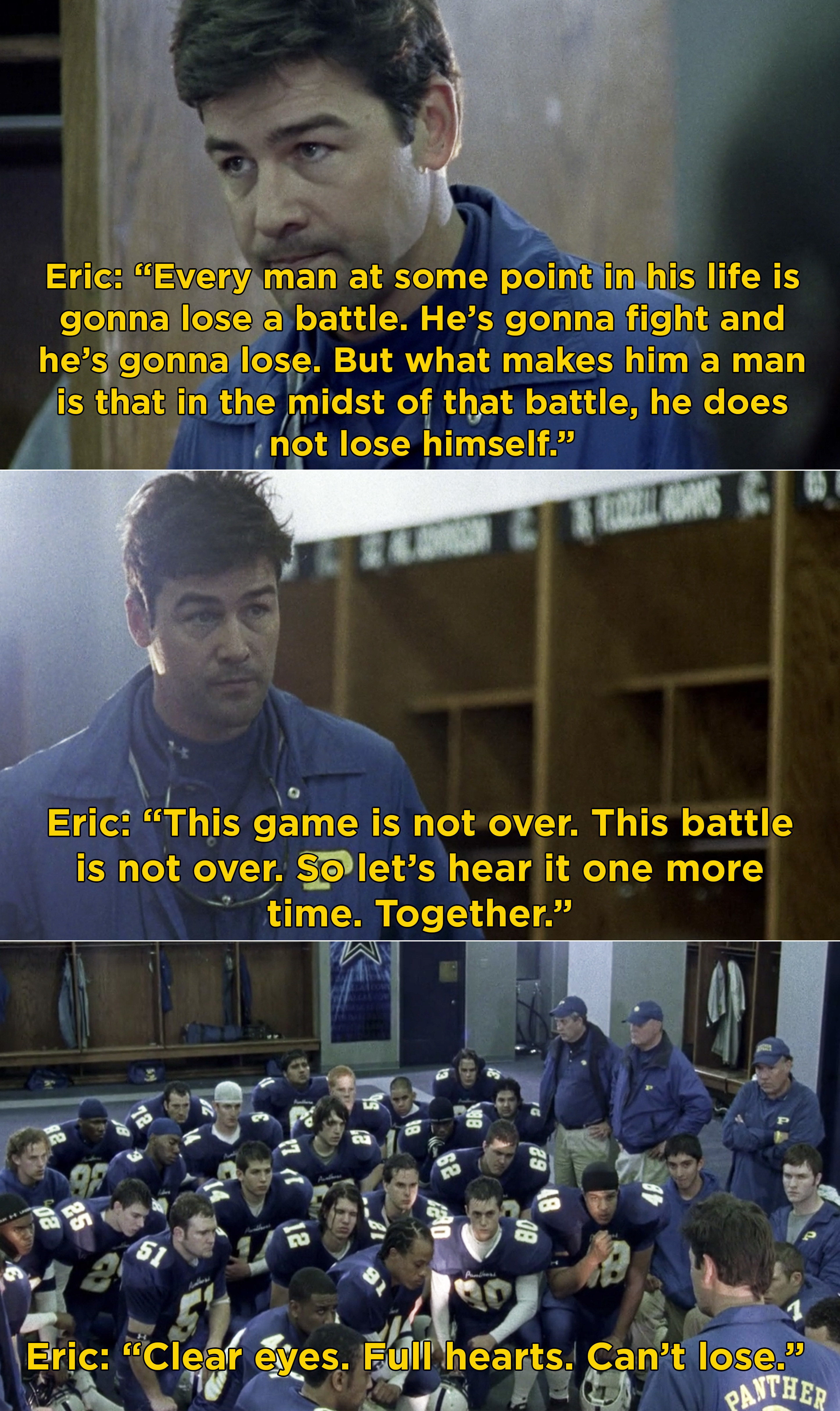 Eric saying to his team that the game is not over and it is one more battle they have to win