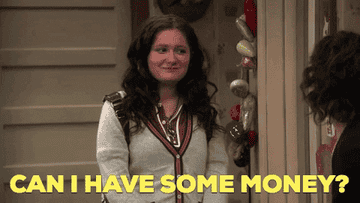 A gif from &quot;Roseanne&quot; of someone asking for money