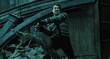 Neville killing Nagini during the Battle of Hogwarts 