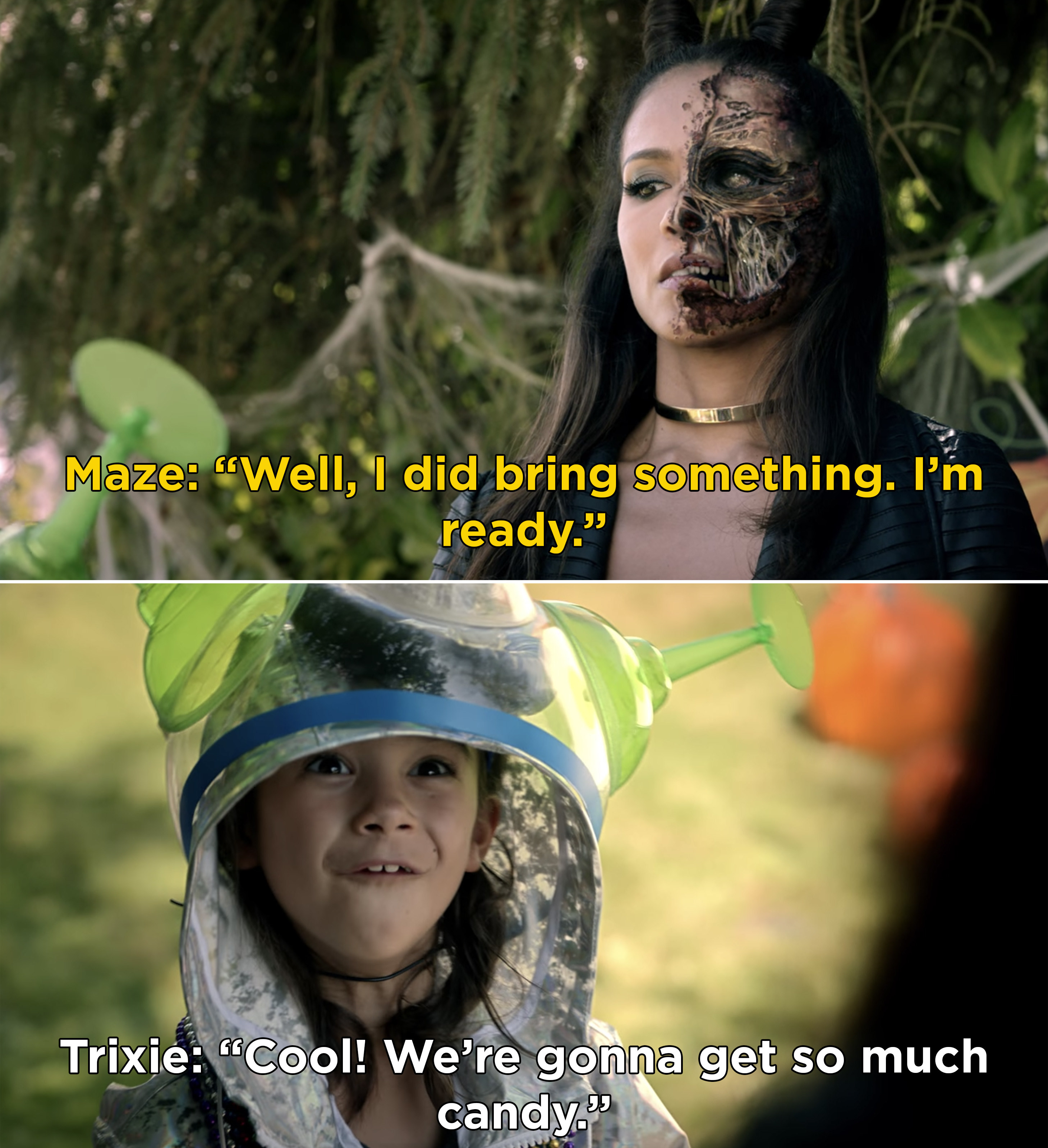 Maze showing Trixie her real face and Trixie thinking it&#x27;s cool
